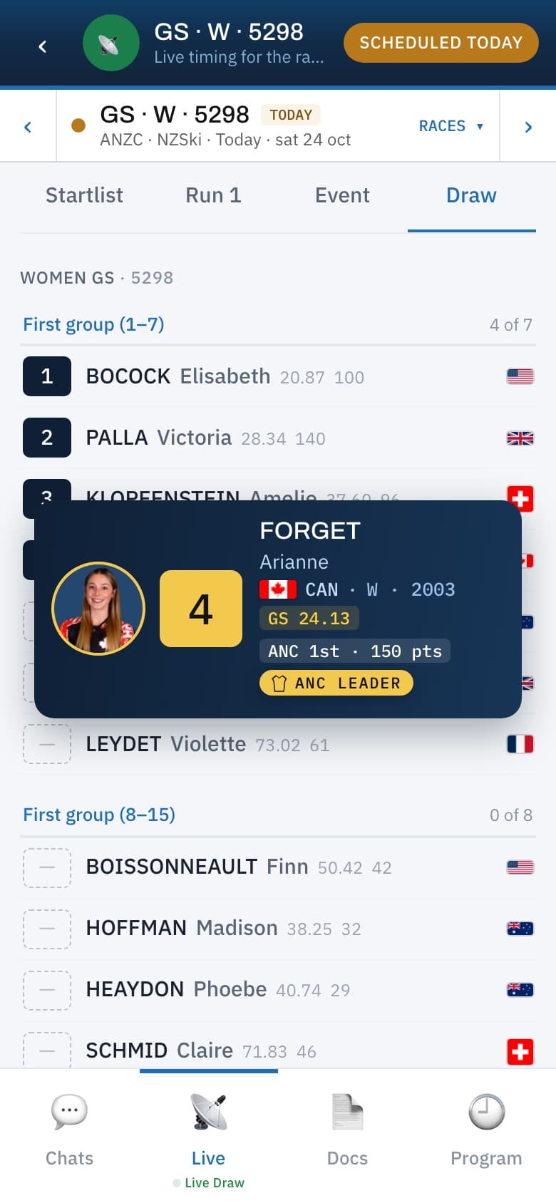 Live timing and the live draw